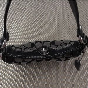 Coach Y2K signature canvas dark chocolate leather trim bag C0771